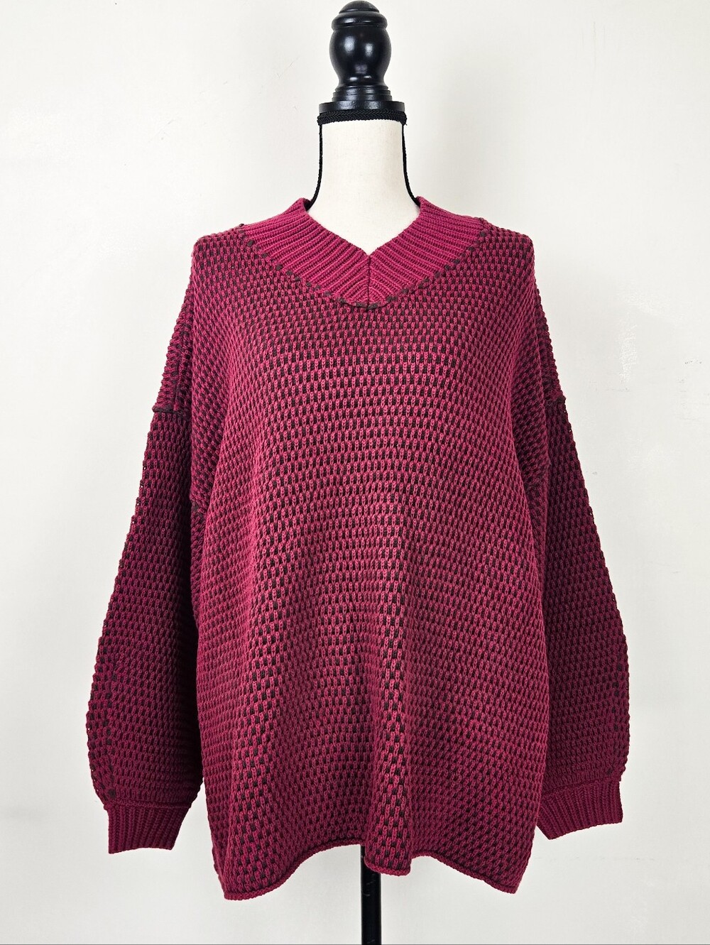 NWT Free People Maisie Oversize Sweater, Cranberry/Fudge, Size Small
